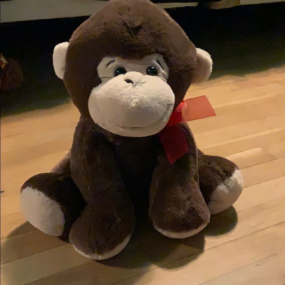 Cute monkey with red bow plushy